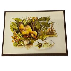 3D Raised Paper Art Framed Duck Turtle Pond Unique Rare Vintage Picture 6"x8"